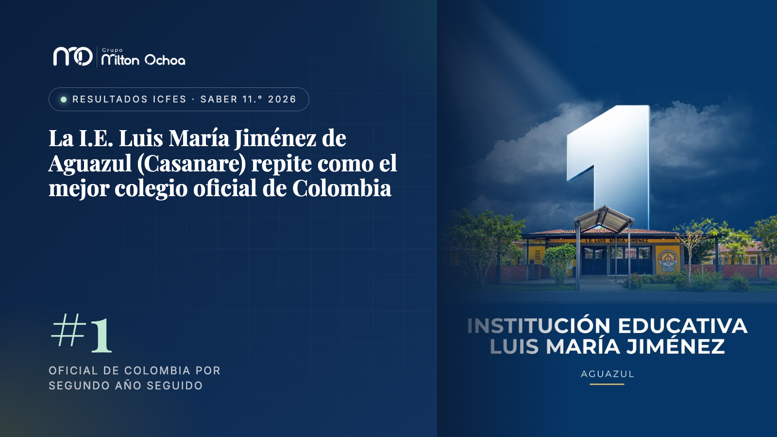 La I.E. Luis María Jiménez de Aguazul (Casanare) repite como el mejor colegio oficial de Colombia